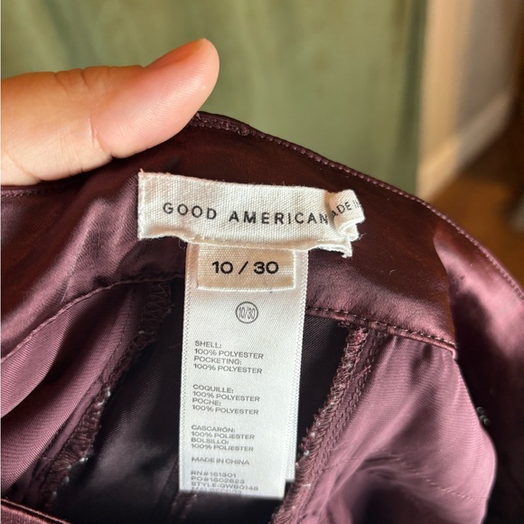 Good American Burgundy Washed Satin Straight Leg Pants size 10/30 - Picture 8 of 8